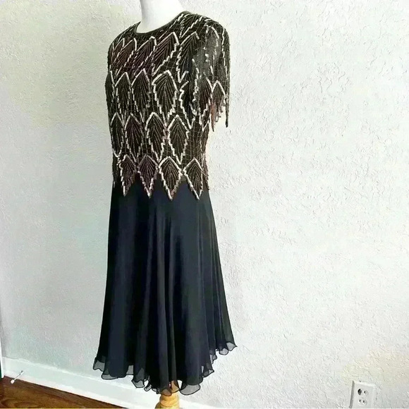 Vintage Laurence Kazar silk beaded sequin‎ party dress size medium - Picture 4 of 13
